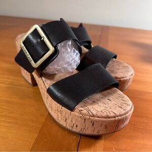 Kork-Ease Black Leather Taige Cork Platform Heeled Sandals - Women’s Size 8